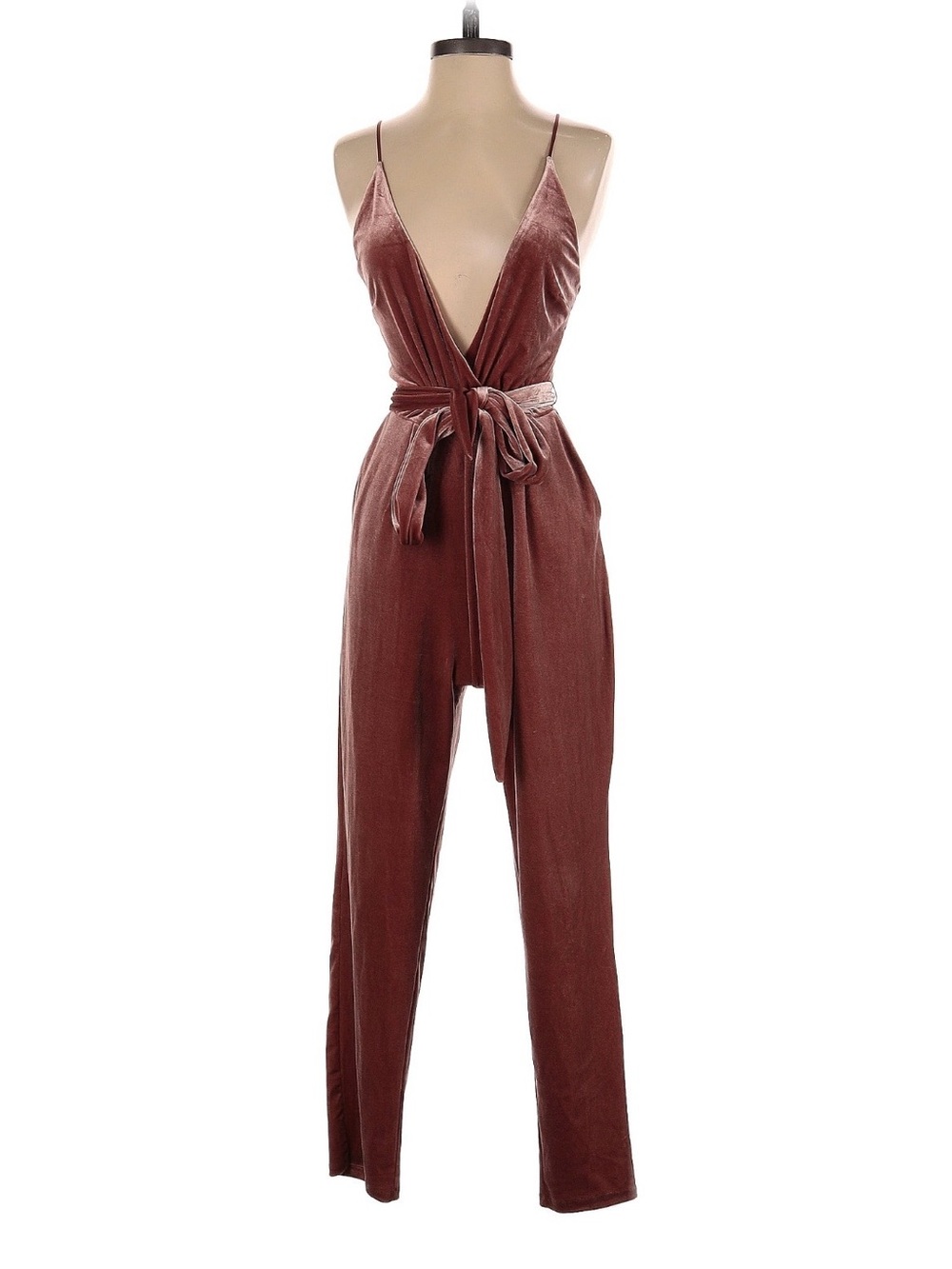 Express Dusty Rose Velvet Wrap Jumpsuit with Waist Tie